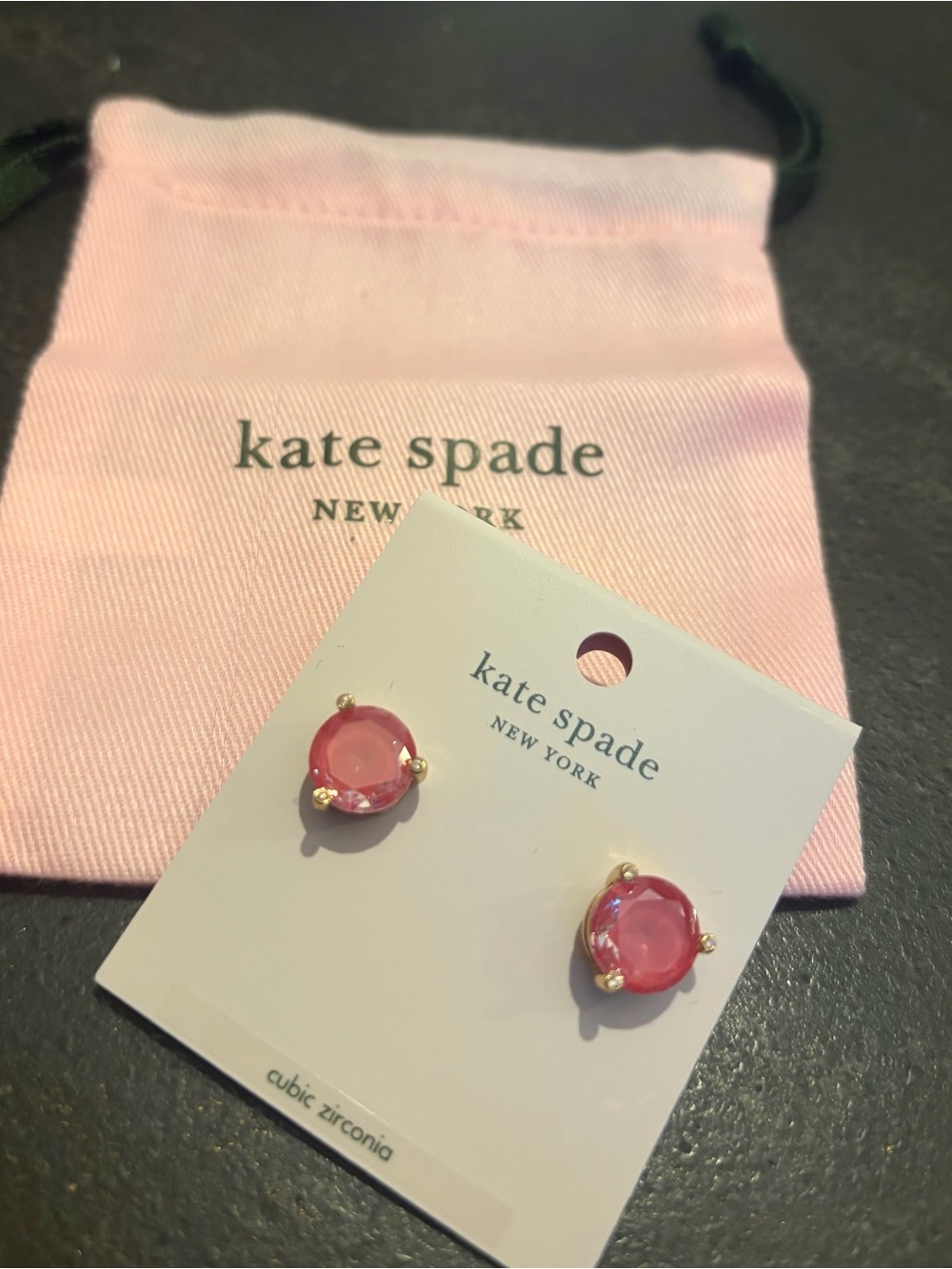 Kate Spade Stud Earrings - Coral Pink Cubic Zirconia